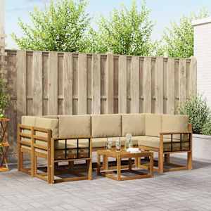 Zunanja garnitura za sedenje z blazino 7 pcs Naravna in bež