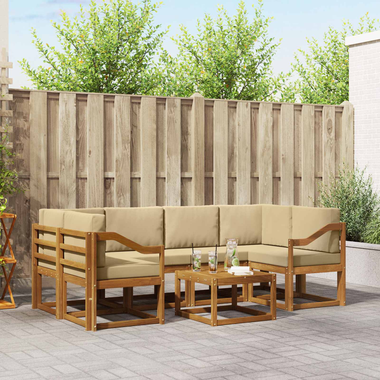 vidaXL Outdoor-Sofagarnitur mit Kissen 7 pcs Natur und Beige