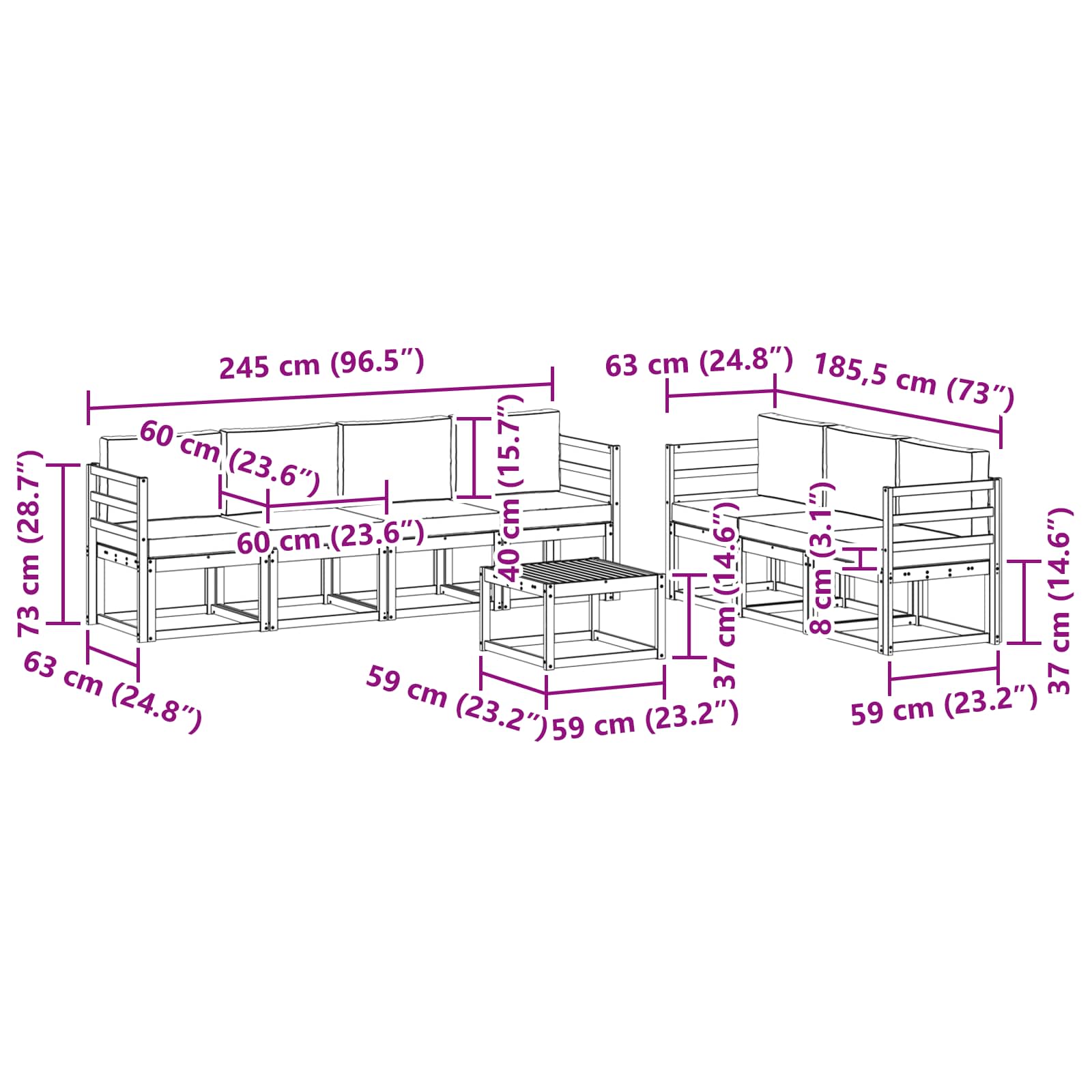 Zunanja garnitura za sedenje 8 pcs Naravna in antracitna - slika 7