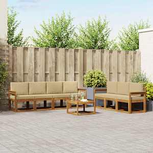 Zunanja garnitura za sedenje z blazino 8 pcs Naravna in bež