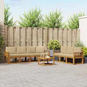 Zunanja garnitura za sedenje z blazino 8 pcs Naravna in bež