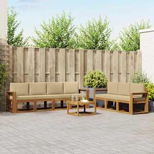 Zunanja garnitura za sedenje z blazino 8 pcs Naravna in bež