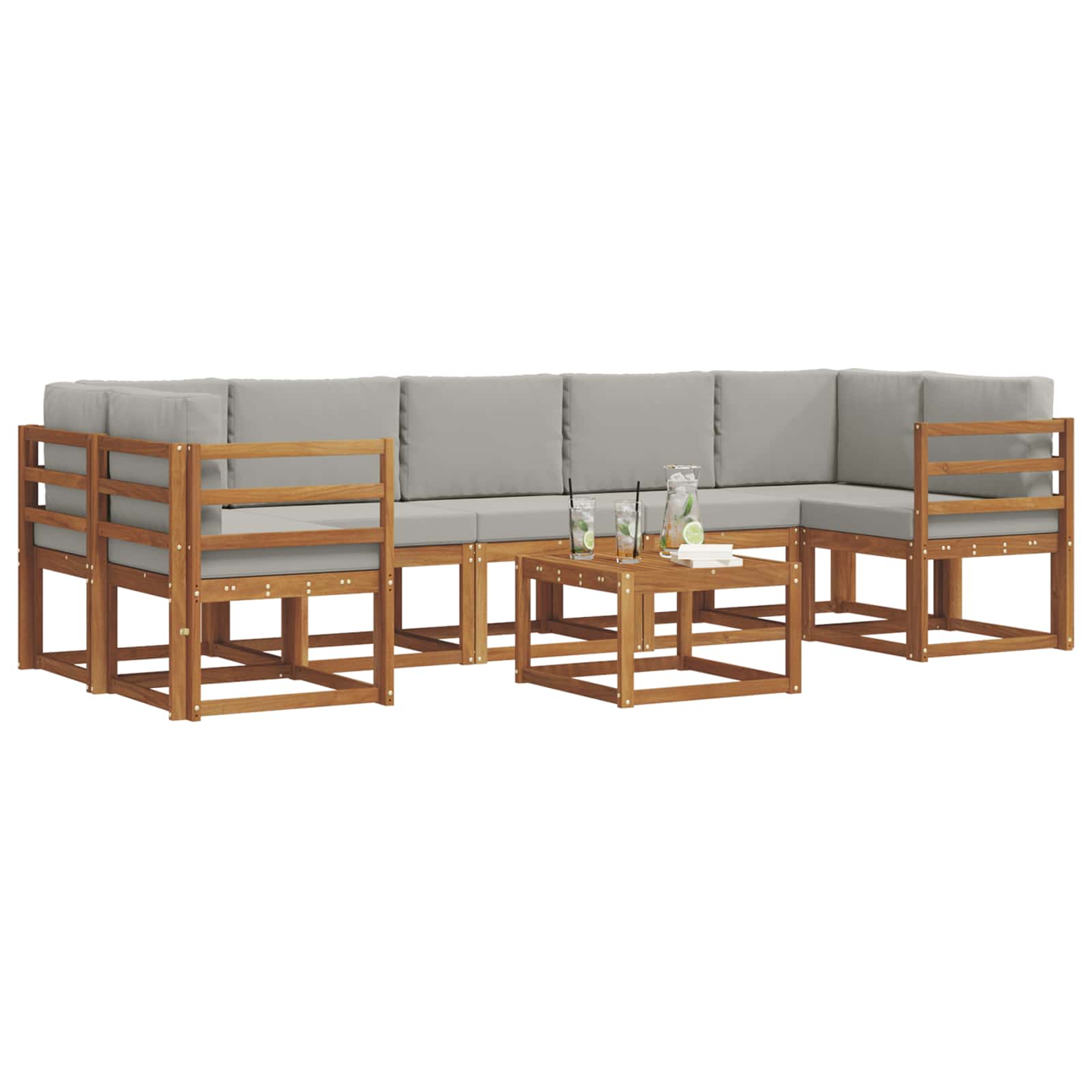 vidaXL Outdoor-Sofagarnitur mit Kissen 8 pcs Natürlich und Hellgrau – Bild 3