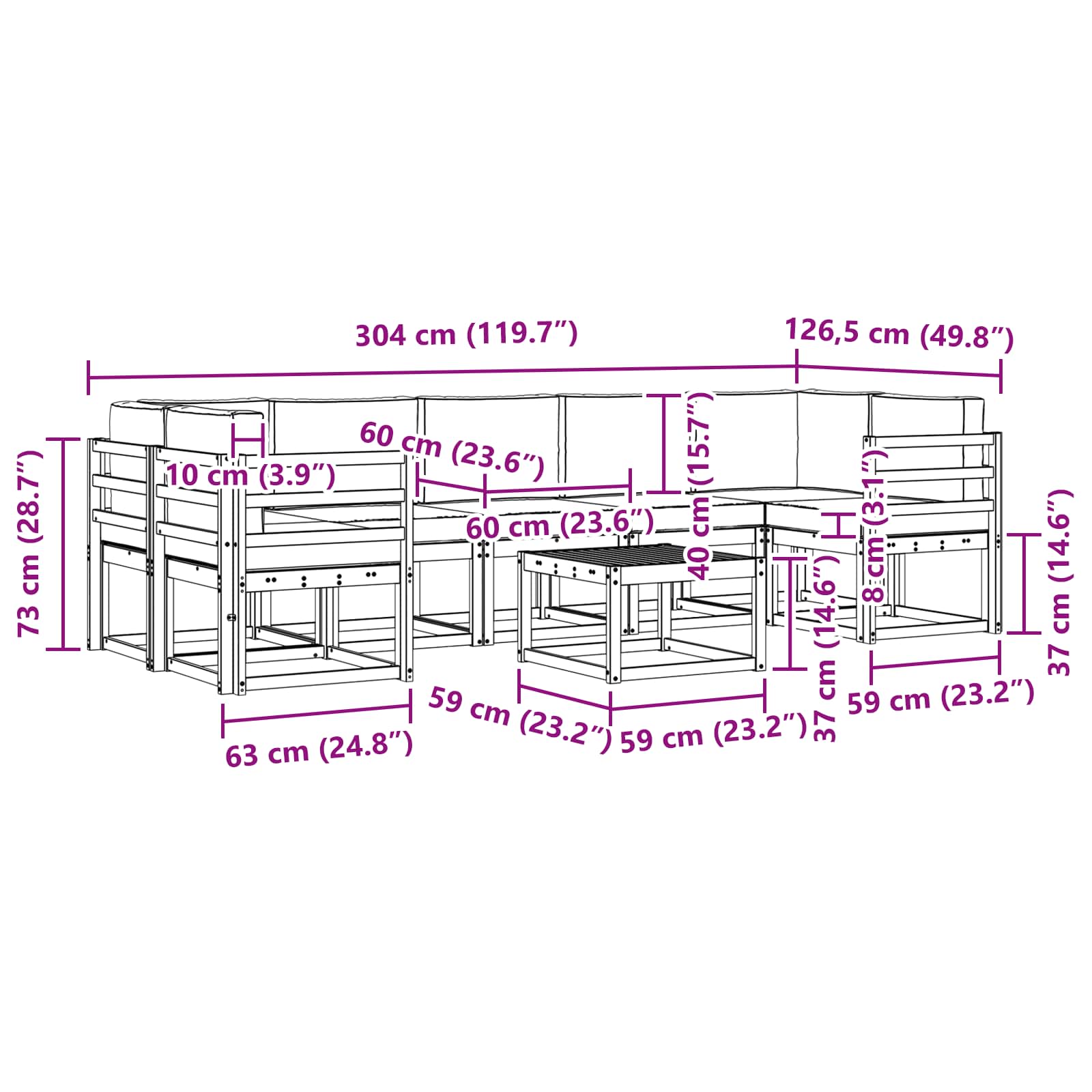 vidaXL Outdoor-Sofagarnitur mit Kissen 8 pcs Natürlich und Hellgrau – Bild 8