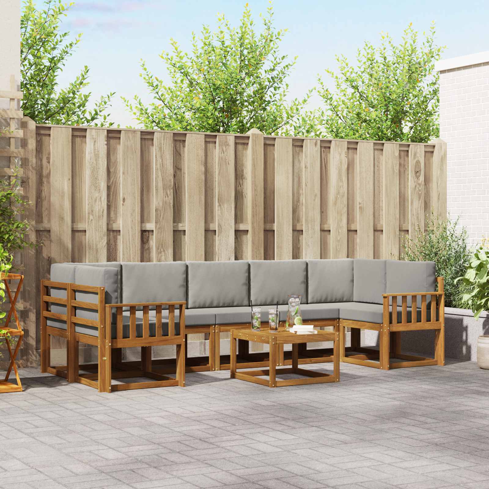 Zunanja garnitura za sedenje 8 pcs Naravna in svetlo siva