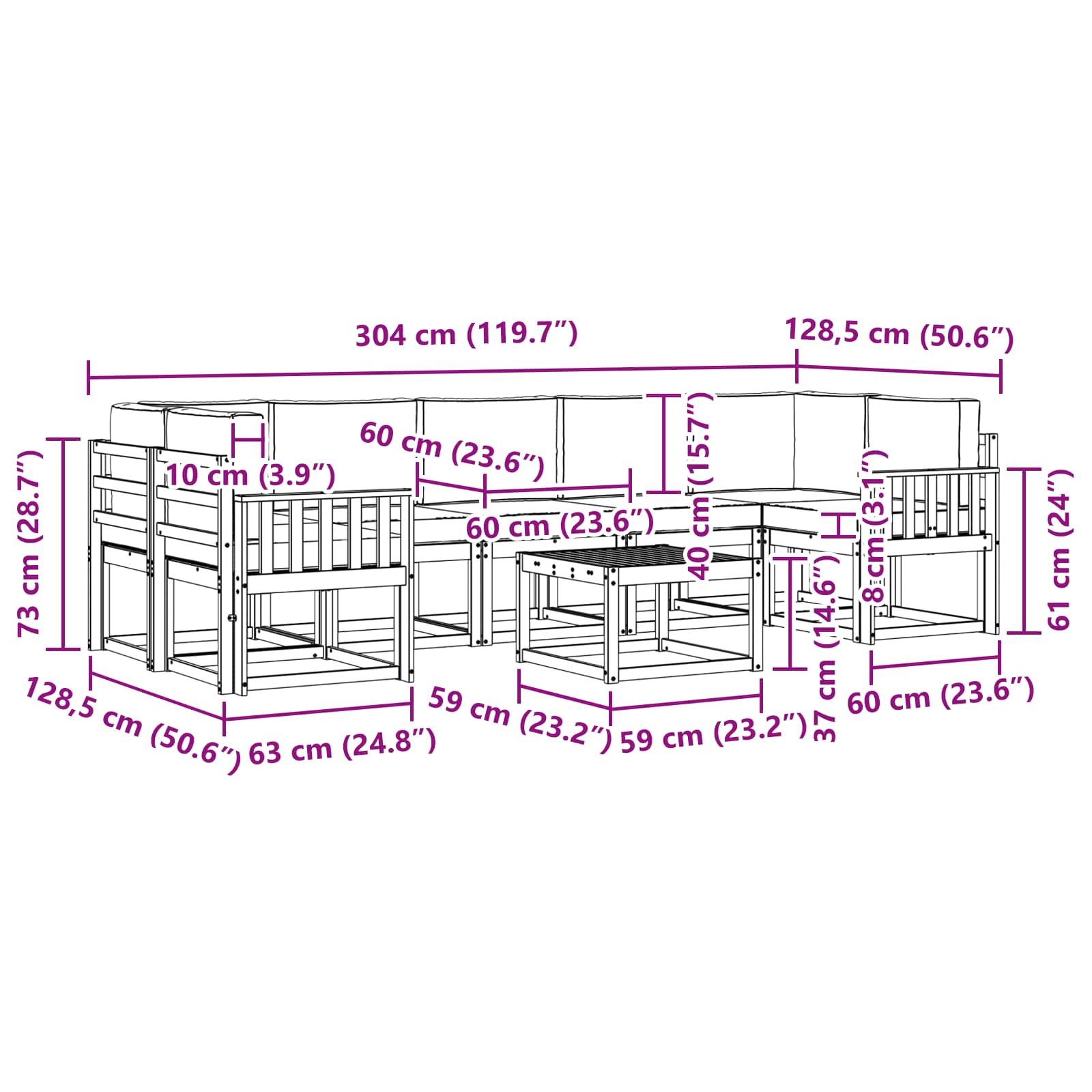 Zunanja garnitura za sedenje 8 pcs Naravna in svetlo siva - slika 8