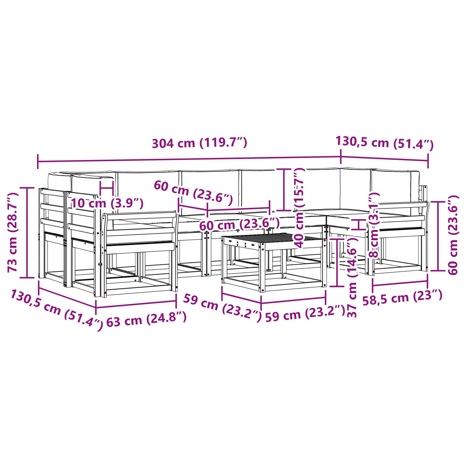 Zunanja garnitura za sedenje 8 pcs Naravna in svetlo siva - slika 8