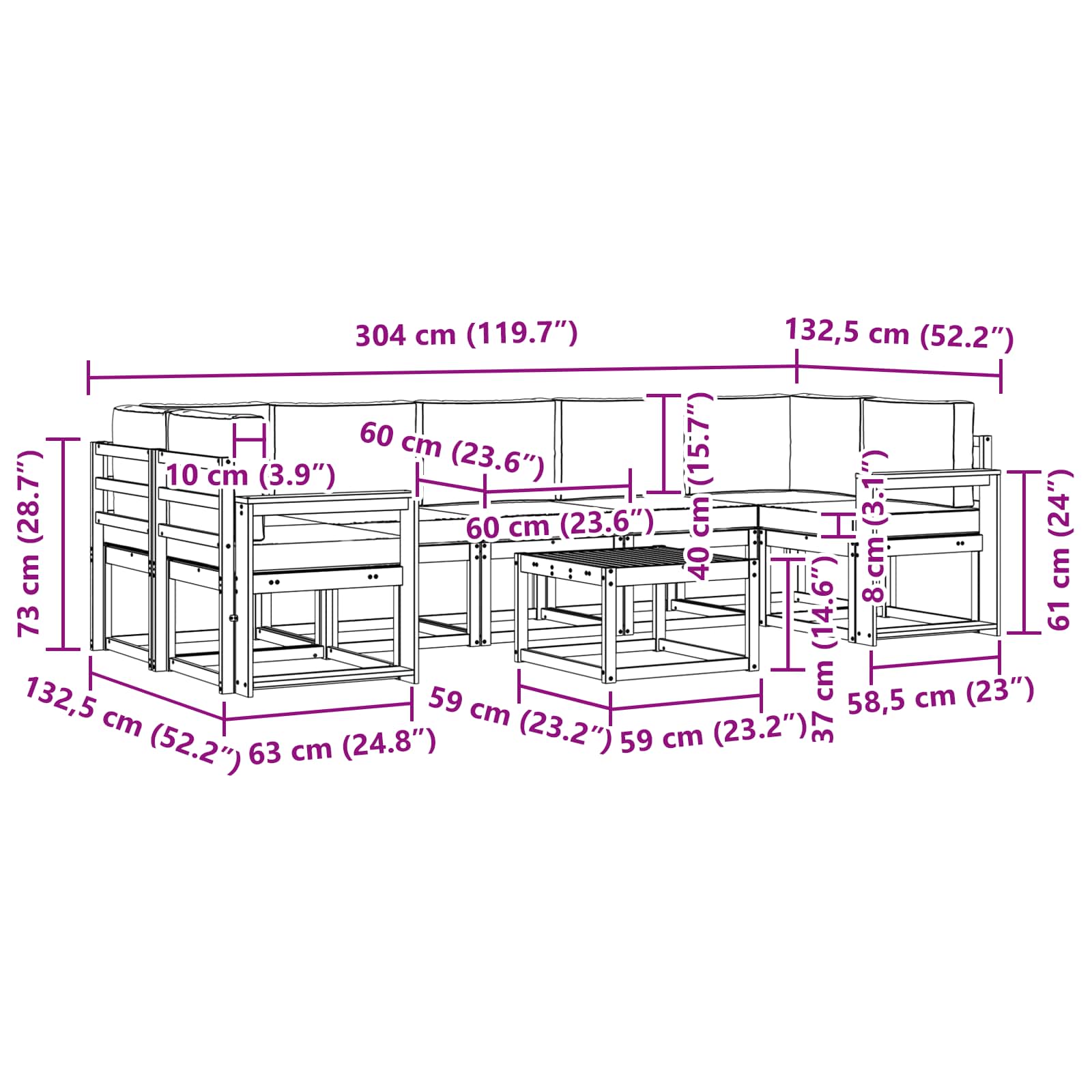 Zunanja garnitura za sedenje 8 pcs Naravna in svetlo siva - slika 8