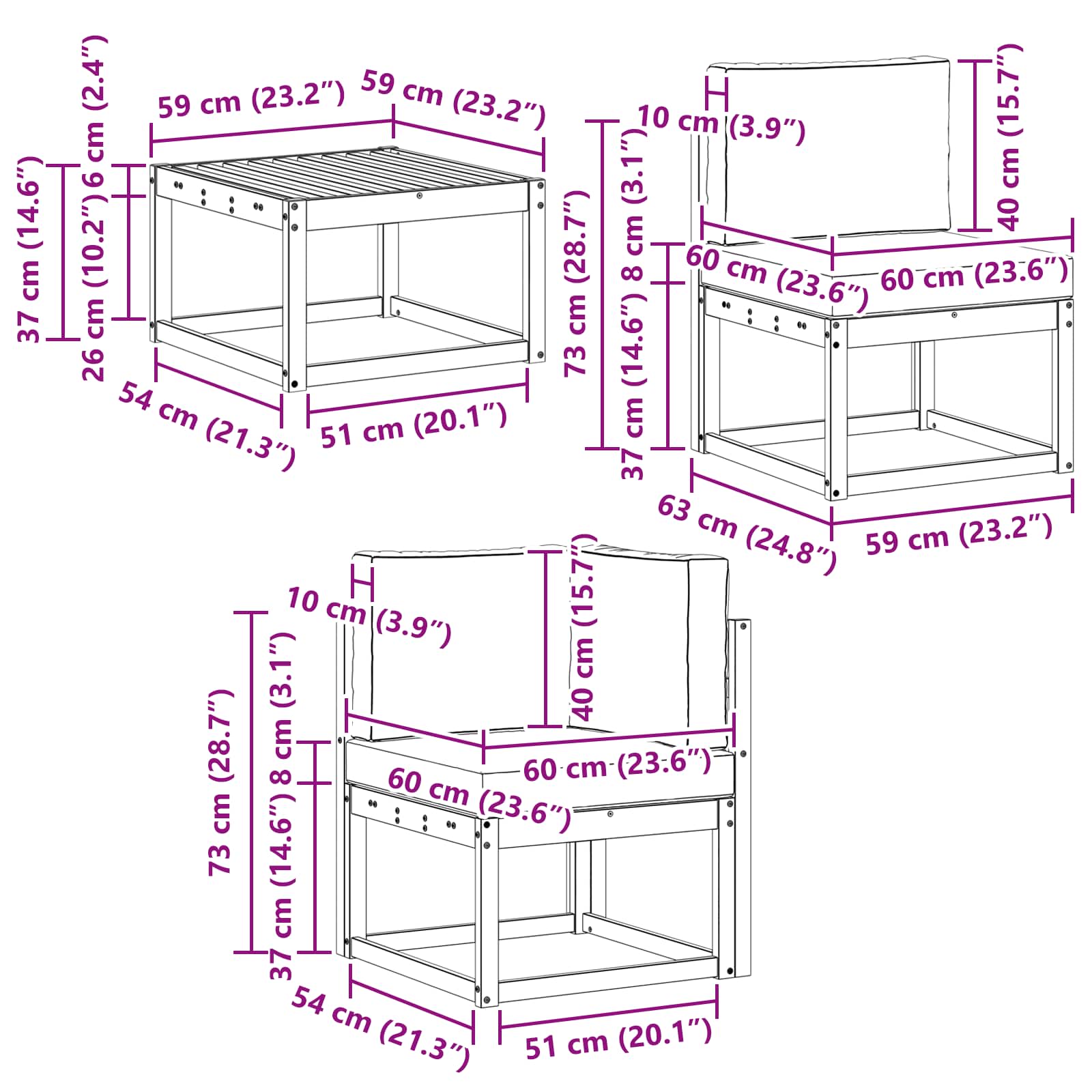 Zunanja garnitura za sedenje 8 pcs Naravna in svetlo siva - slika 9