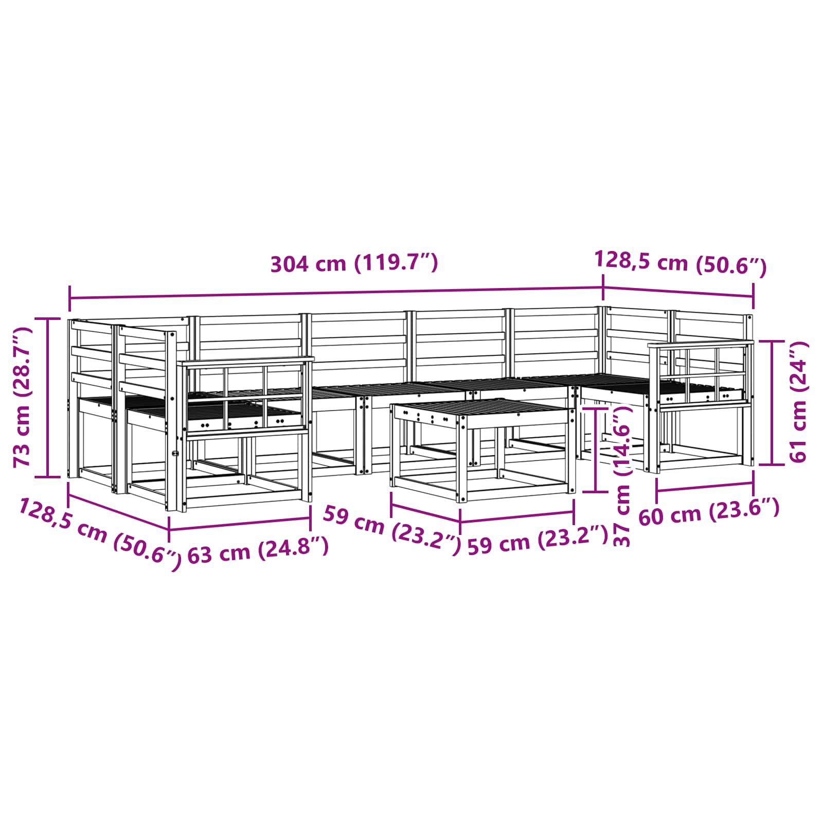 Zunanja garnitura za sedenje 8 pcs Naravna Masiven les akacije - slika 9