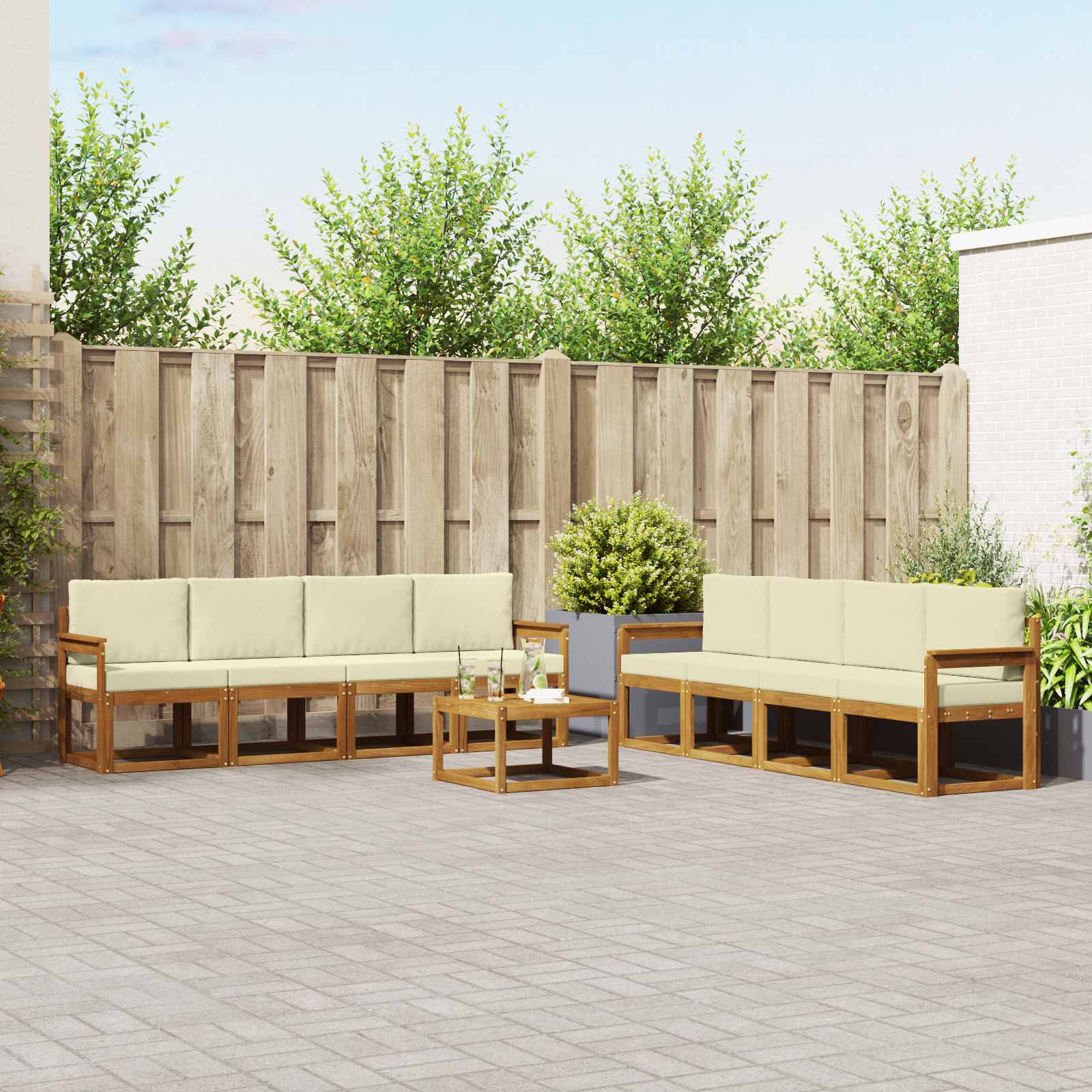 Buiten bankenset 9 pcs Natuurlijk en Crème Massief Acaciahout image 1