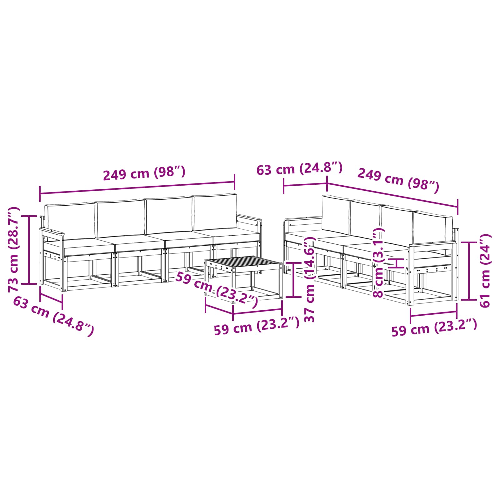 Buiten bankenset 9 pcs Natuurlijk en Crème Massief Acaciahout image 7