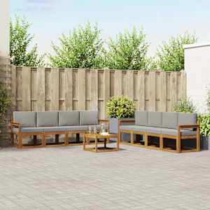 Zunanja garnitura za sedenje 9 pcs Naravna in svetlo siva