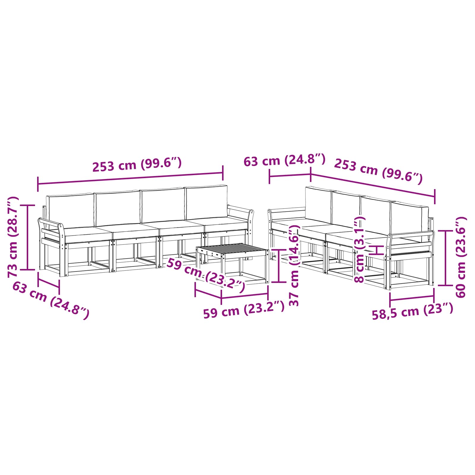 Zunanja garnitura za sedenje 9 pcs Naravna in svetlo siva - slika 8