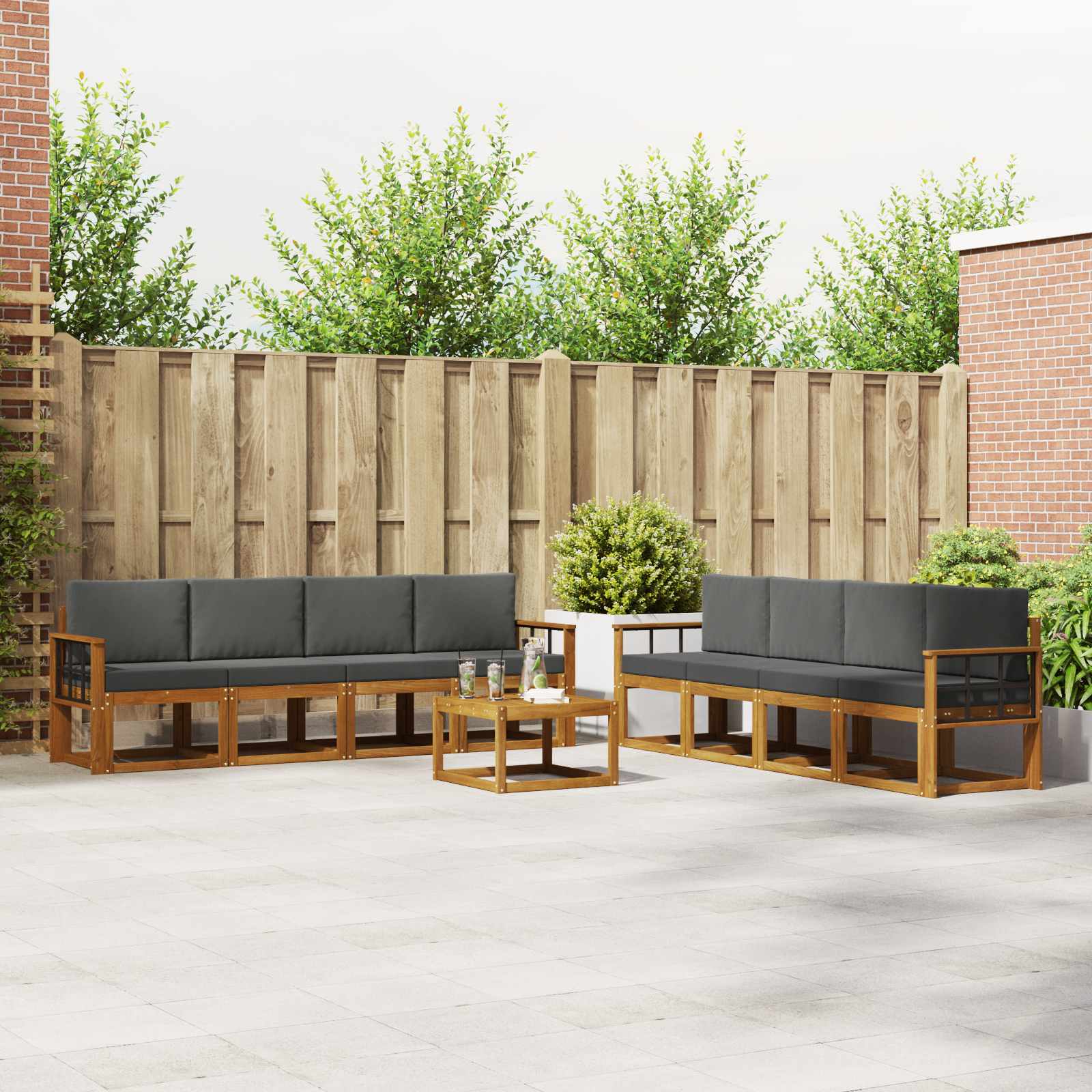 Zunanja garnitura za sedenje 9 pcs Naravna in antracitna