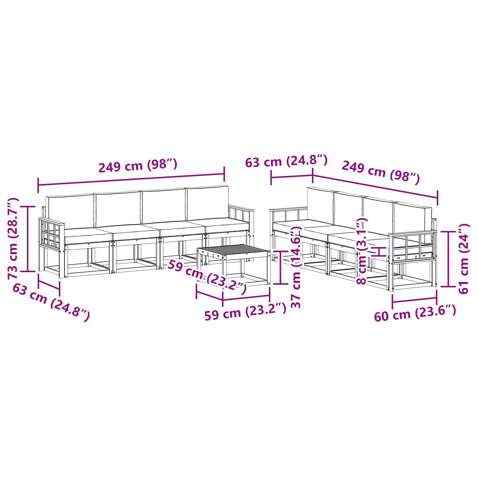 Zunanja garnitura za sedenje 9 pcs Naravna in antracitna - slika 7