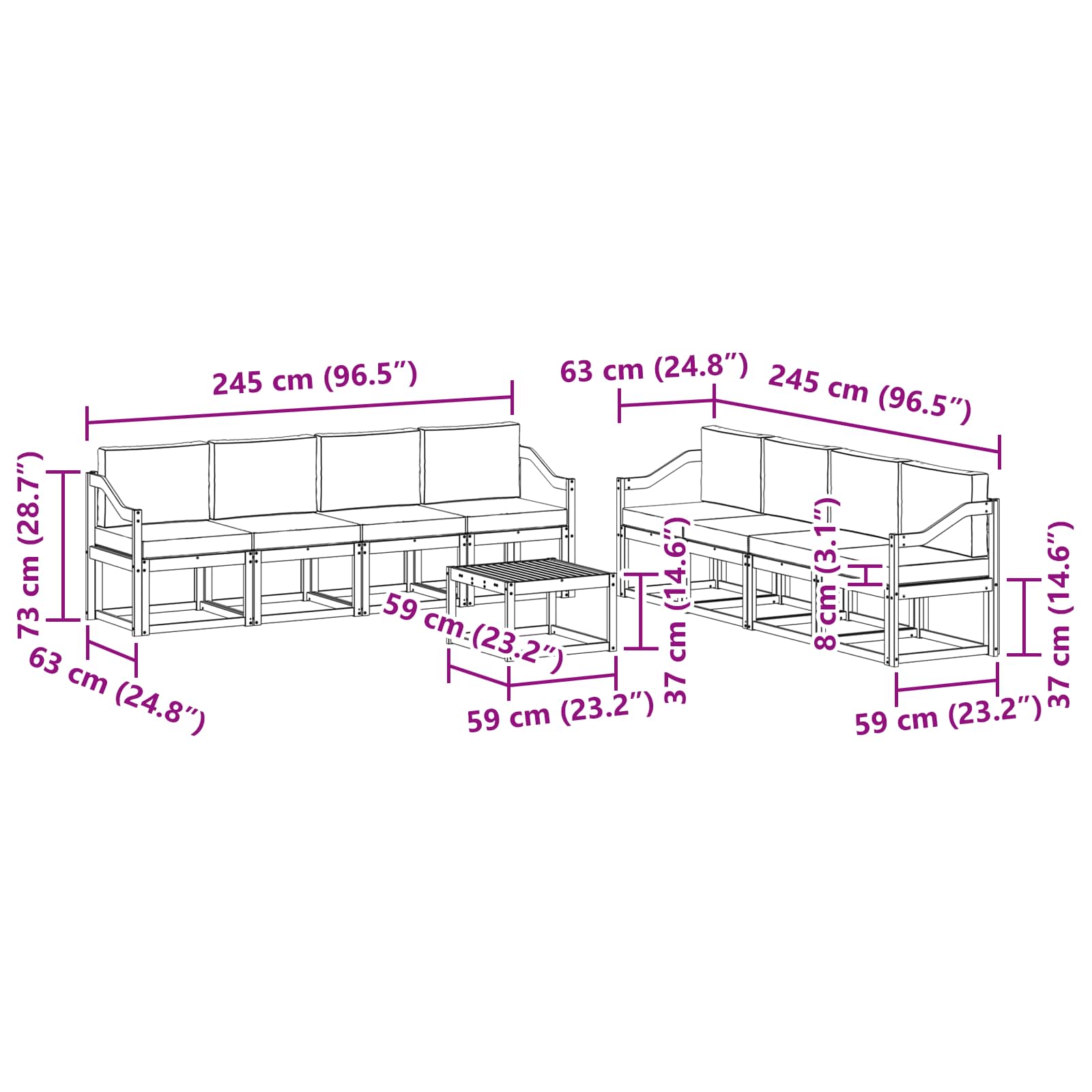 Zunanja garnitura za sedenje z blazino 9 pcs Naravna in smetana - slika 7