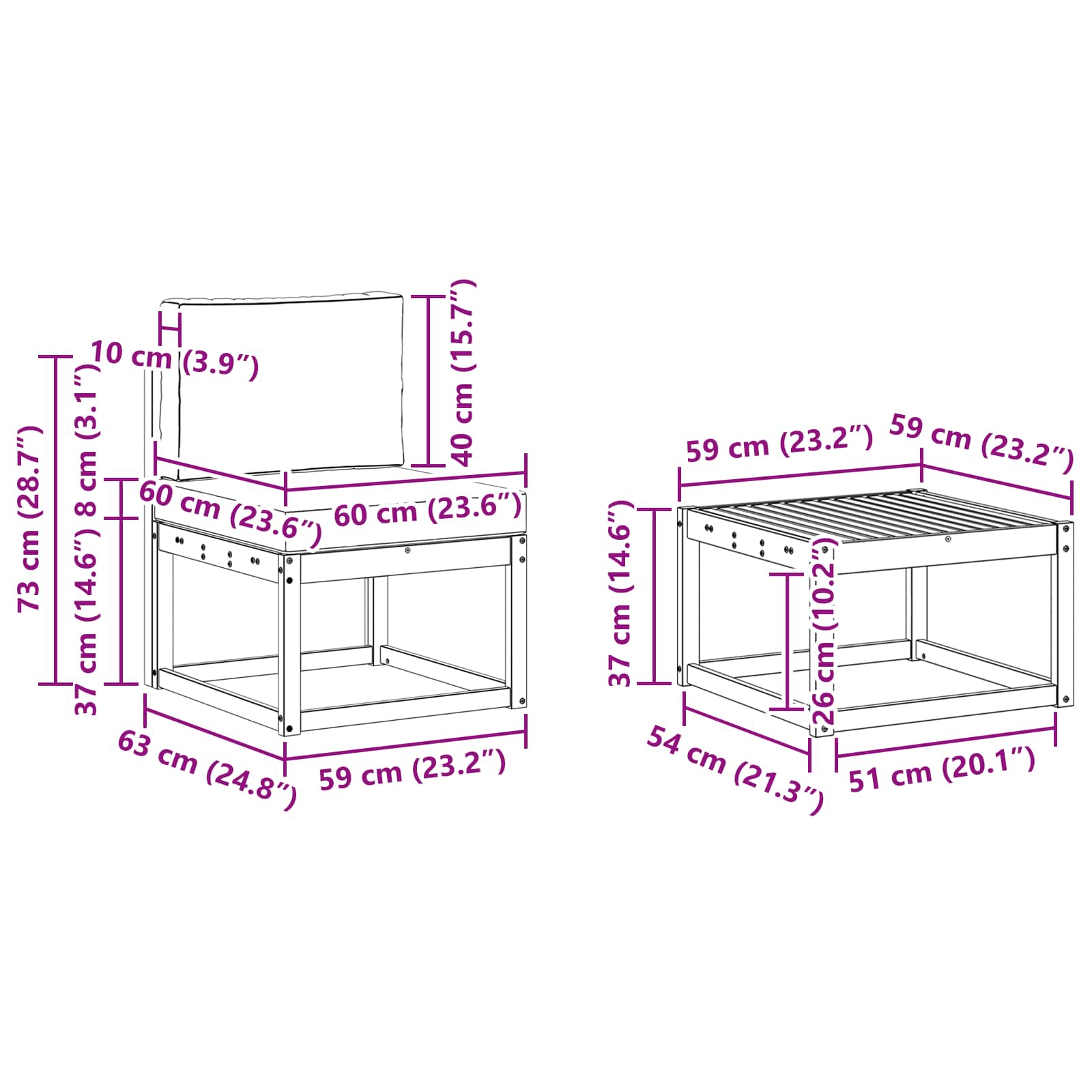 Zunanja garnitura za sedenje z blazino 9 pcs Naravna in smetana - slika 8