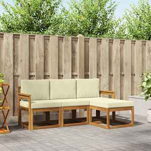 Zunanja garnitura za sedenje z blazino 4 pcs Naravna in smetana