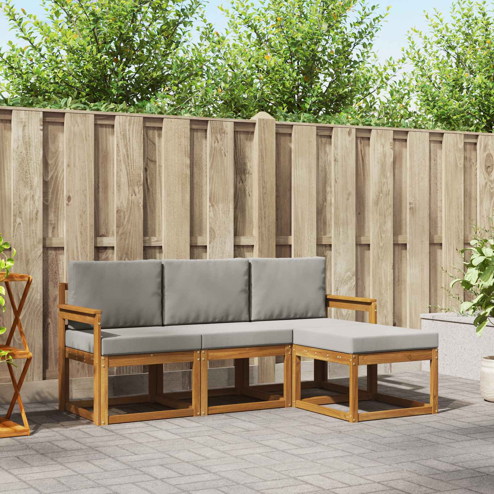 vidaXL Outdoor-Sofagarnitur mit Kissen 4 pcs Natürlich und Hellgrau