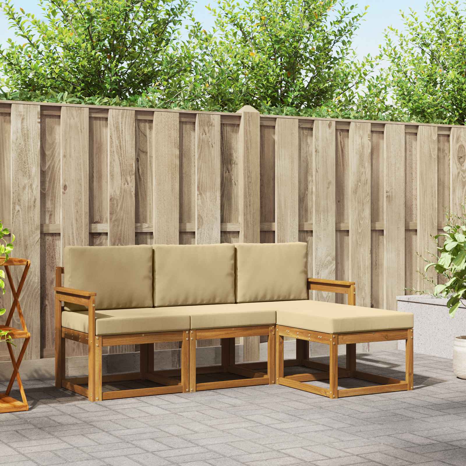 vidaXL Outdoor-Sofagarnitur mit Kissen 4 pcs Natur und Beige