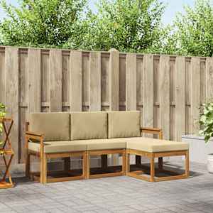 Zunanja garnitura za sedenje z blazino 4 pcs Naravna in bež