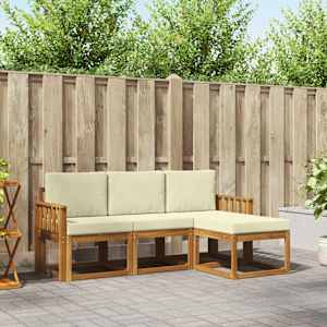 Zunanja garnitura za sedenje z blazino 4 pcs Naravna in smetana