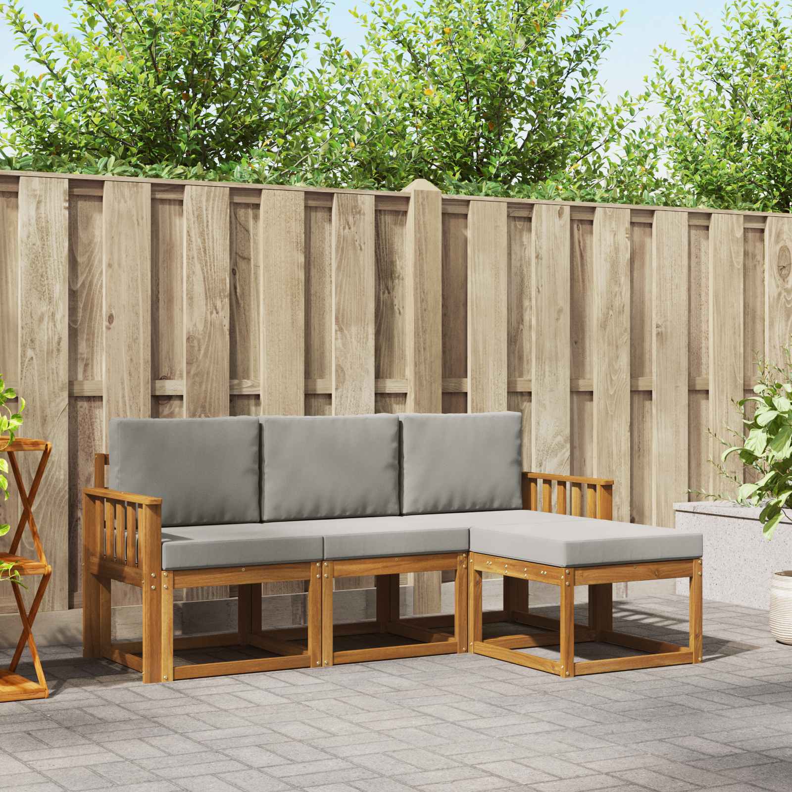 Zunanja garnitura za sedenje 4 pcs Naravna in svetlo siva