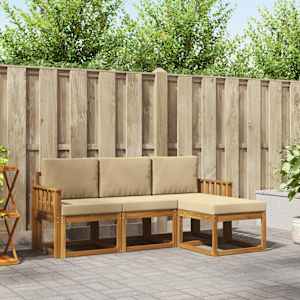 Zunanja garnitura za sedenje z blazino 4 pcs Naravna in bež