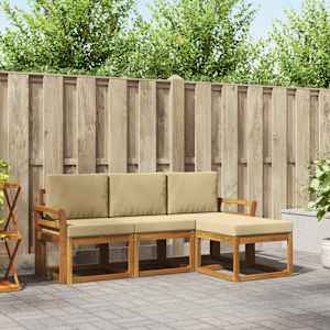 Zunanja garnitura za sedenje z blazino 4 pcs Naravna in bež