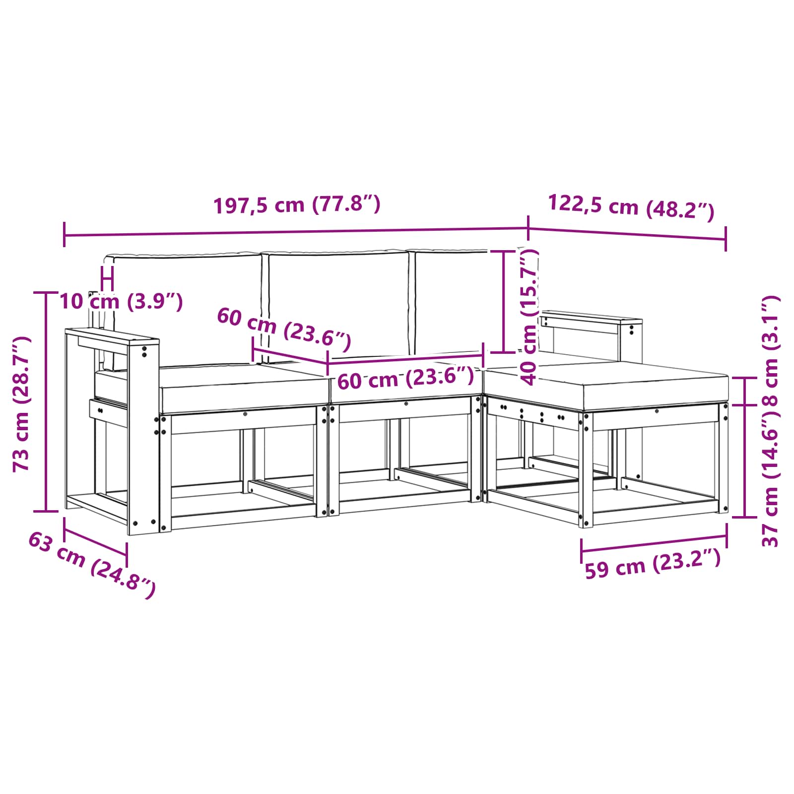 Zunanja garnitura za sedenje 4 pcs Naravna in antracitna - slika 6