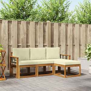 Zunanja garnitura za sedenje z blazino 4 pcs Naravna in smetana