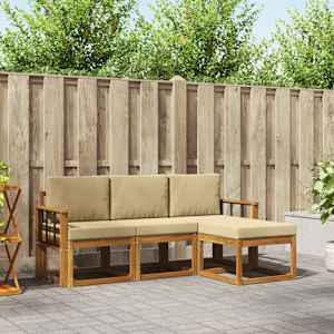 Zunanja garnitura za sedenje z blazino 4 pcs Naravna in bež