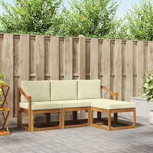 Zunanja garnitura za sedenje z blazino 4 pcs Naravna in smetana