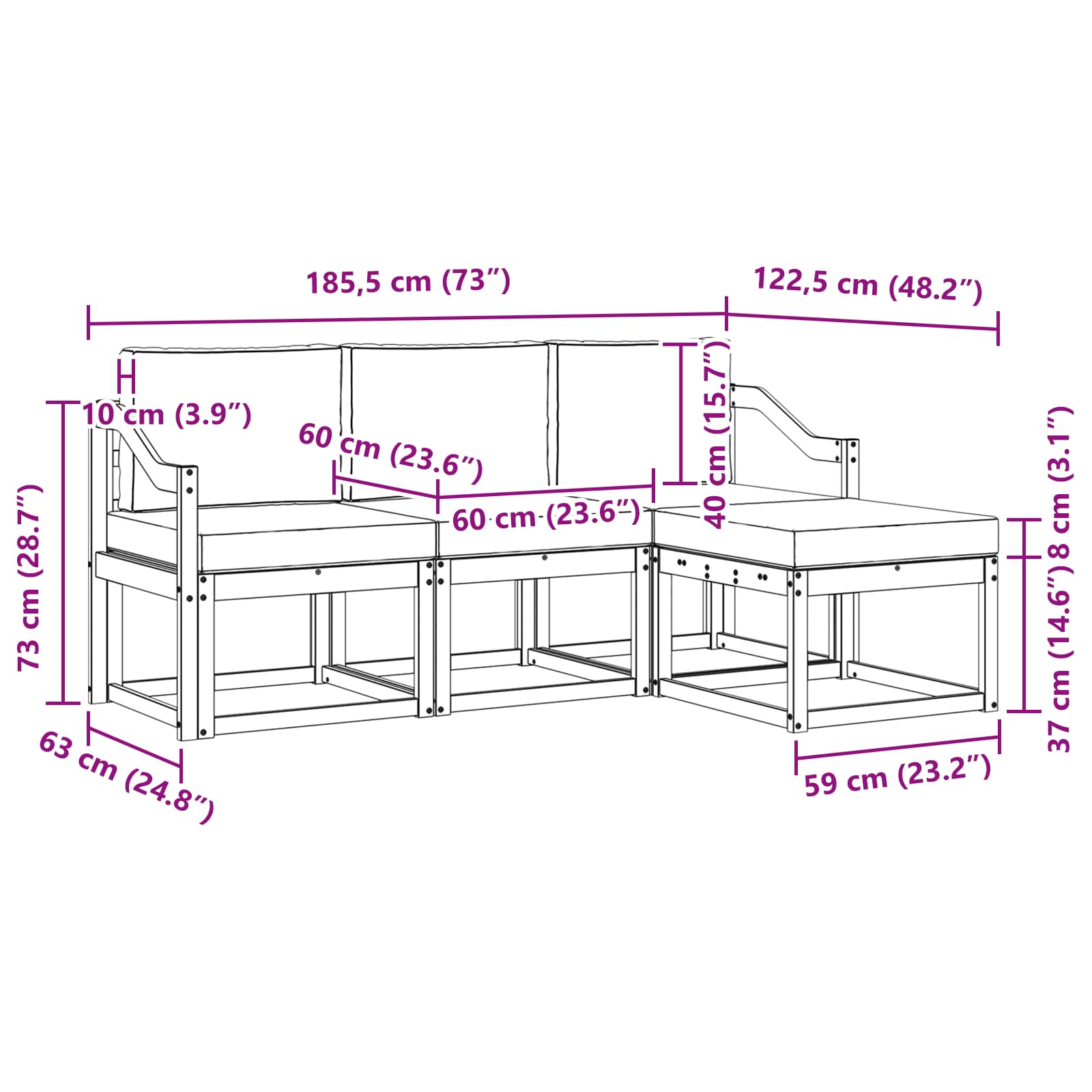 Zunanja garnitura za sedenje 4 pcs Naravna in svetlo siva - slika 6