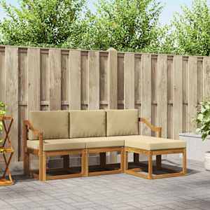 Zunanja garnitura za sedenje z blazino 4 pcs Naravna in bež