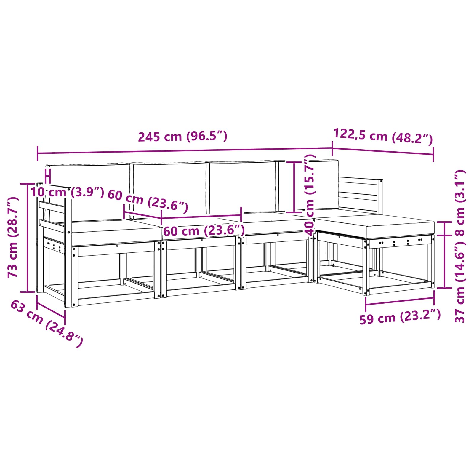 Zunanja garnitura za sedenje 5 pcs Naravna in antracitna - slika 6