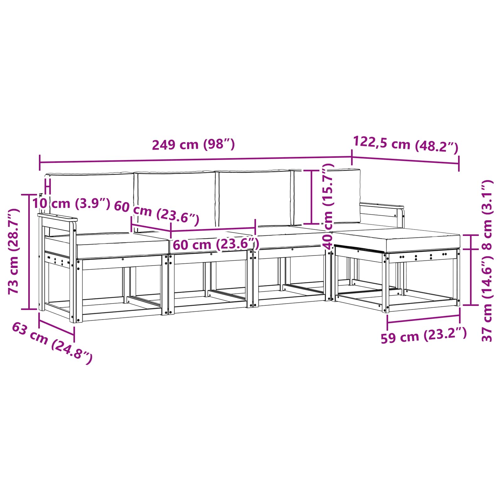 Zunanja garnitura za sedenje 5 pcs Naravna in svetlo siva - slika 6