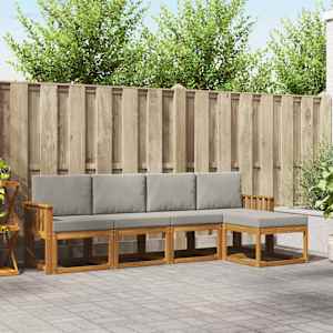 Zunanja garnitura za sedenje 5 pcs Naravna in svetlo siva