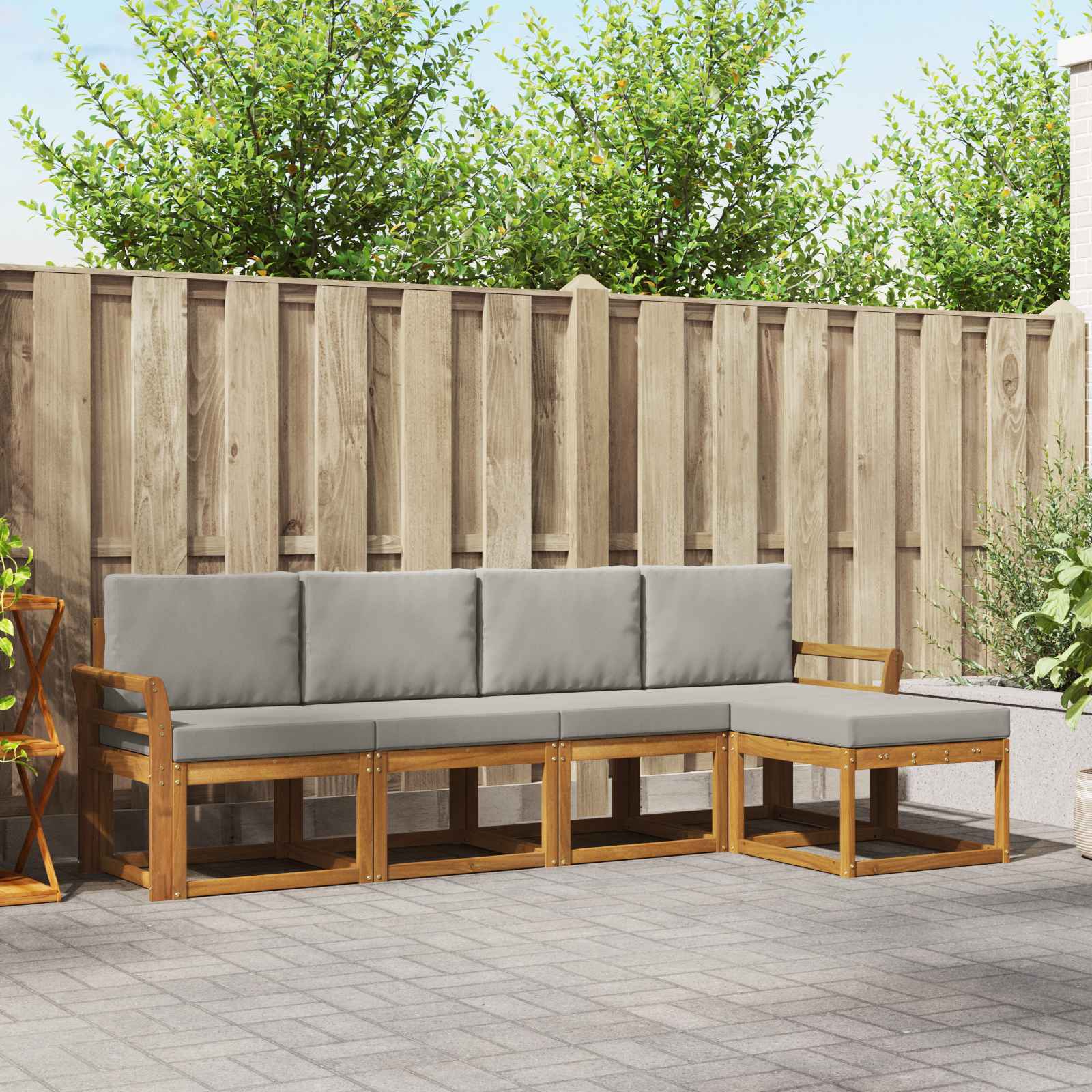 Zunanja garnitura za sedenje 5 pcs Naravna in svetlo siva