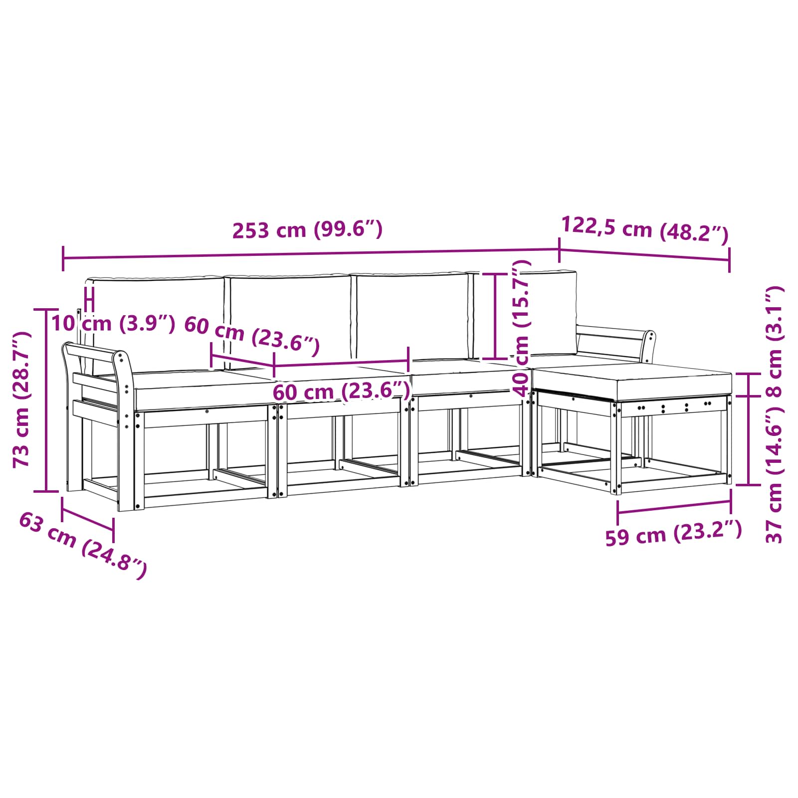 Zunanja garnitura za sedenje 5 pcs Naravna in svetlo siva - slika 6