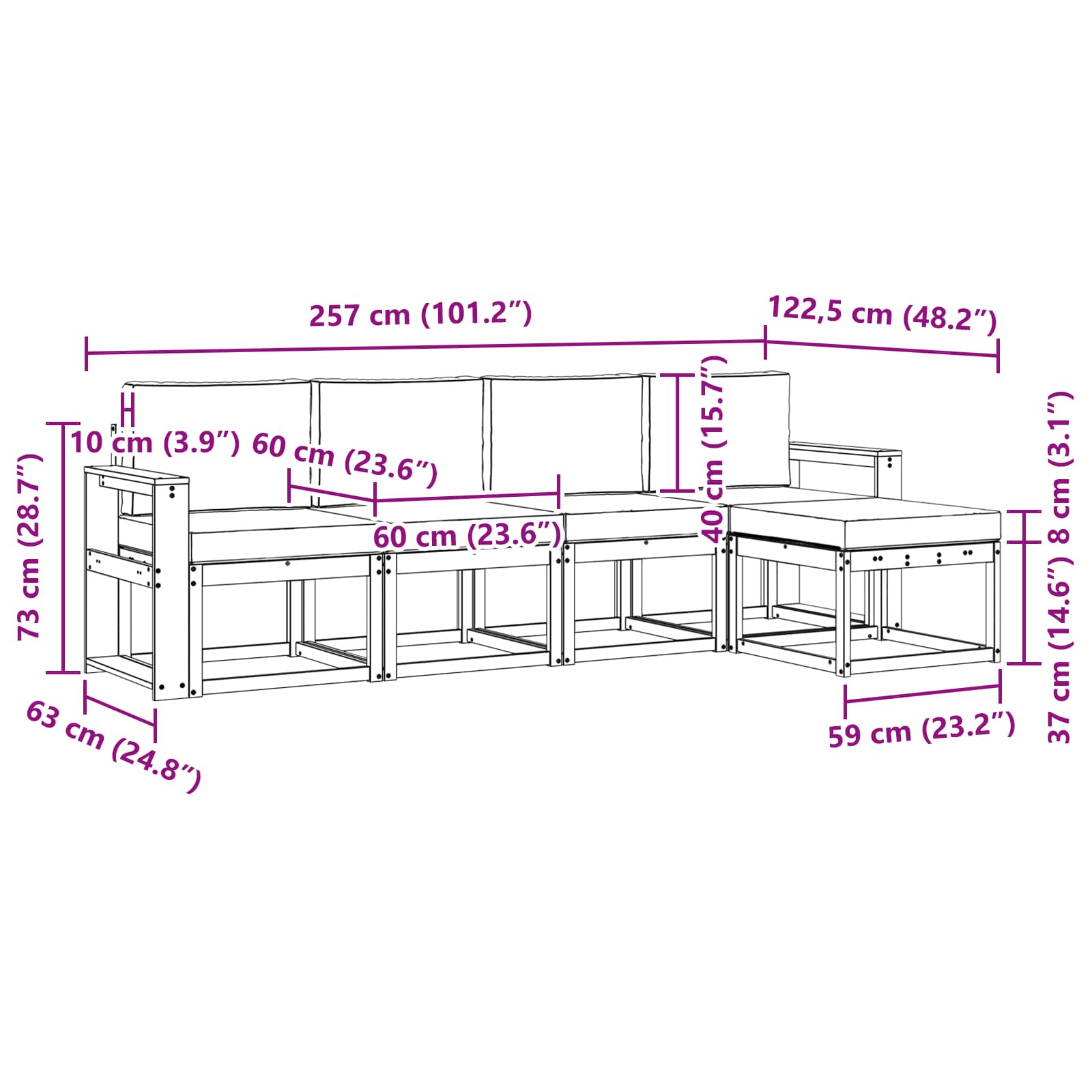 Zunanja garnitura za sedenje z blazino 5 pcs Naravna in smetana - slika 6