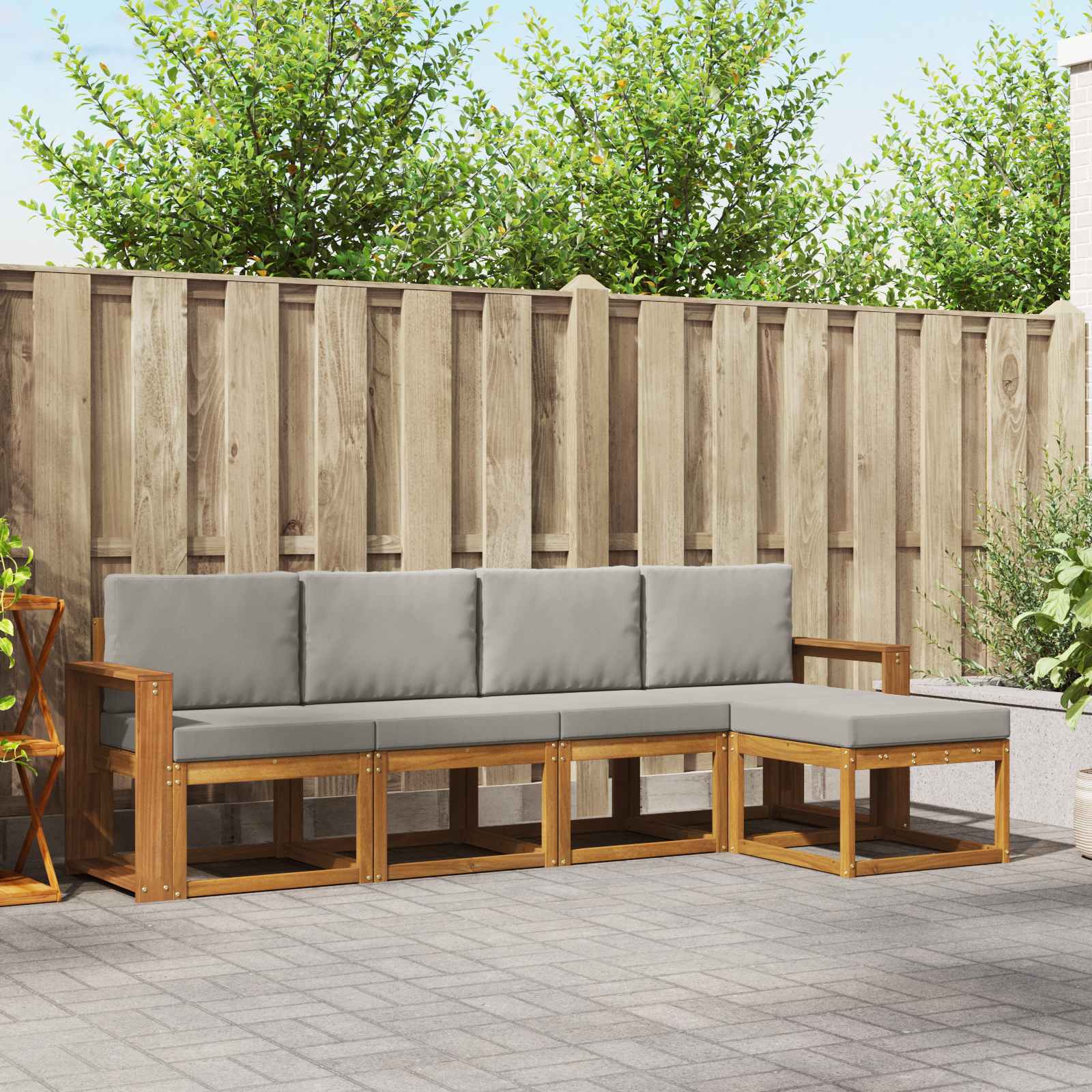 Zunanja garnitura za sedenje 5 pcs Naravna in svetlo siva