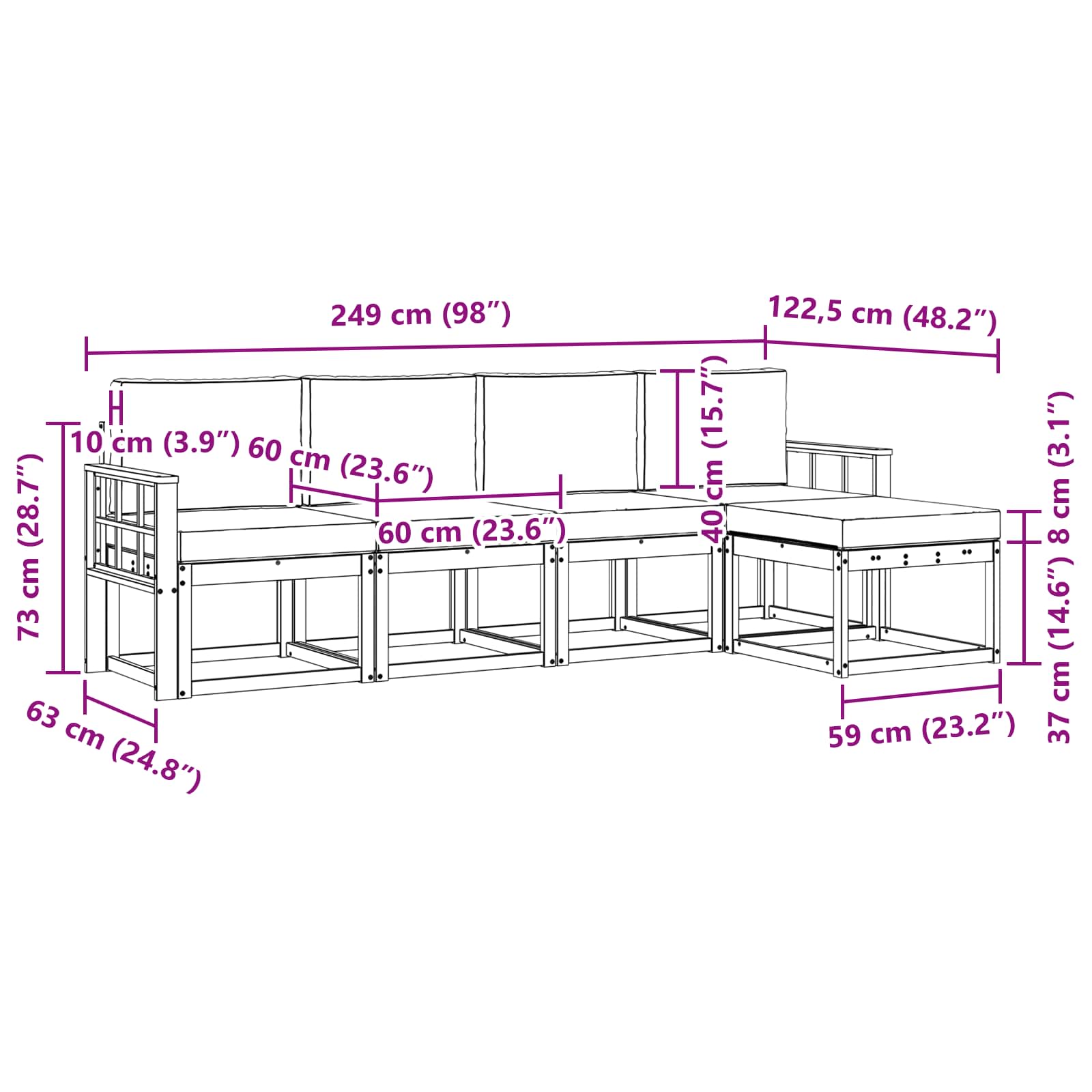 Zunanja garnitura za sedenje z blazino 5 pcs Naravna in smetana - slika 6