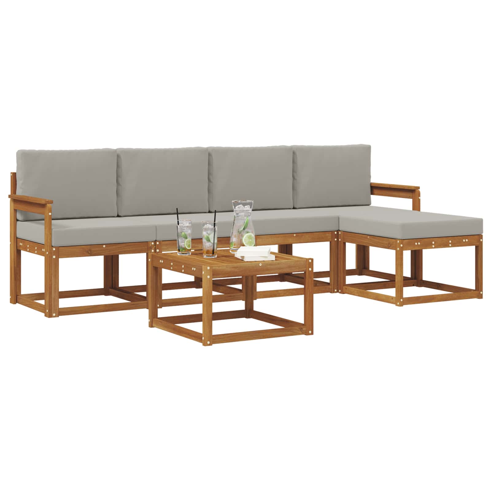 Zunanja garnitura za sedenje 6 pcs Naravna in svetlo siva - slika 3