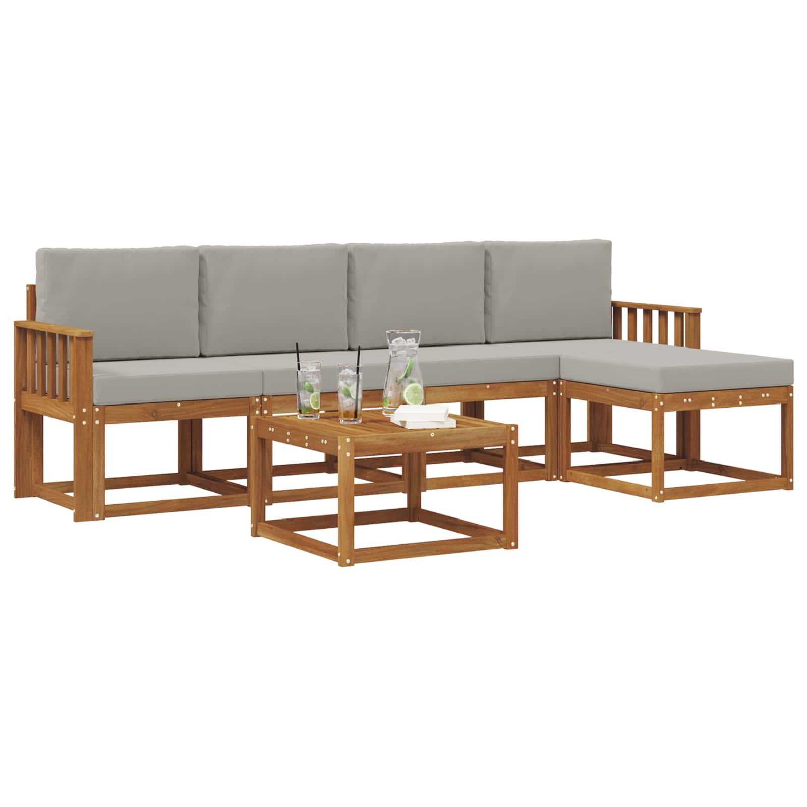 Zunanja garnitura za sedenje 6 pcs Naravna in svetlo siva - slika 3