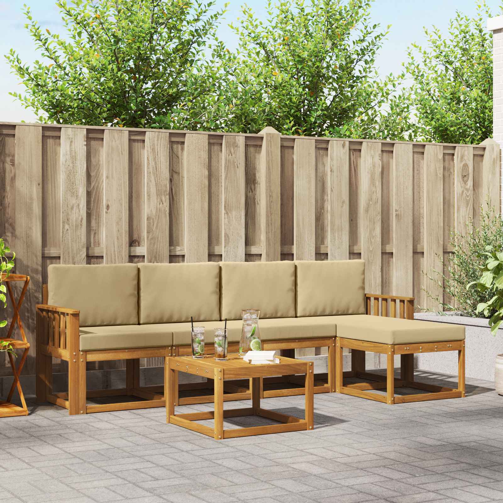 vidaXL Outdoor-Sofagarnitur 6 pcs Natur und Beige Massivholz Akazie