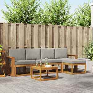 Zunanja garnitura za sedenje 6 pcs Naravna in svetlo siva