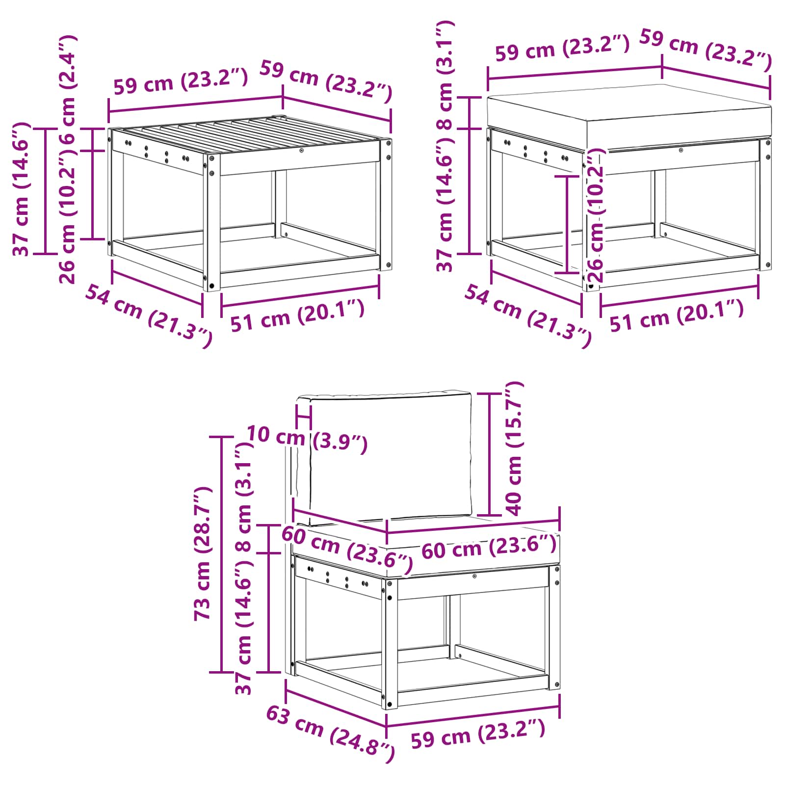 Zunanja garnitura za sedenje 6 pcs Naravna in svetlo siva - slika 8