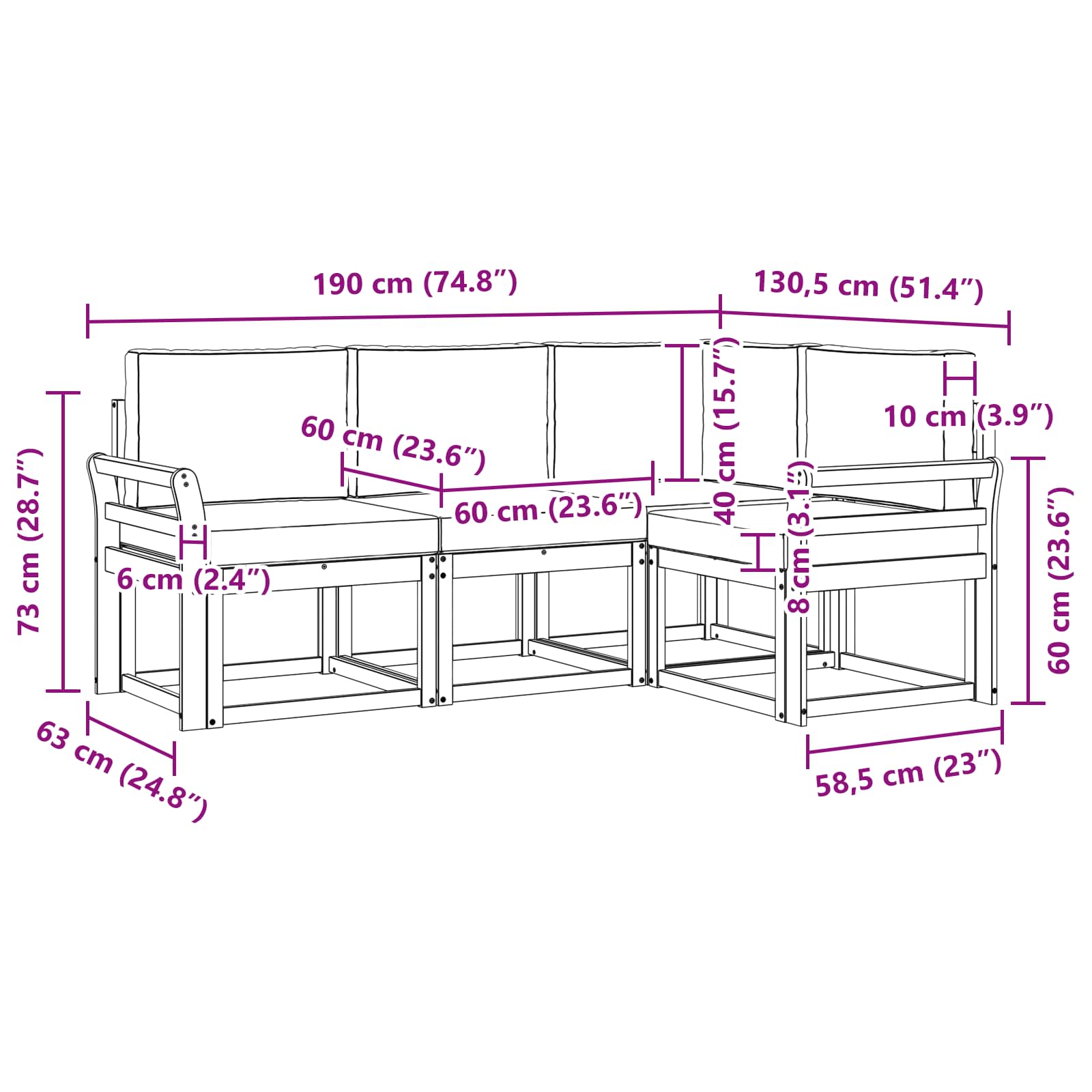 Zunanja garnitura za sedenje 4 pcs Naravna in antracitna - slika 7